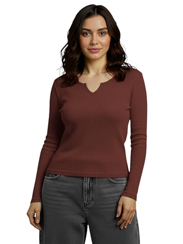 Image of Casual Polyester Blend V-Notch Neck Full Sleeves Stylish Top(23 inch Inches)