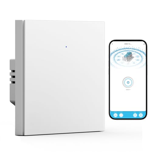 BSEED WIFI Smart Interruttore, Wifi Interruttore a Bilanciere da Incasso 1 Gang 1 Via Bianco, Compatibile con Alexa e Google Home, Funziona con App Smart Life (Linea Neutra Necessaria)