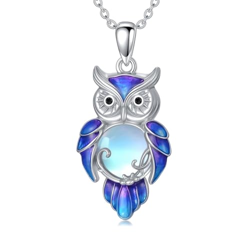 Owl Necklace for Women 925 Sterling Silver Moonstone Animal Heart Pendant Necklace Jewelry Birthday Gifts for Women