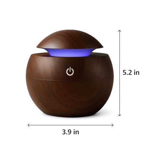 Image of Aroma Diffuser Humidifier with LED Light Ring, Wood Grain Design, USB Powered Mist Diffuser for Essential Oil and Water (Mini Humidifier)