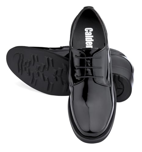 Image of Calden Men's Invisible Height Increasing Elevator Shoes - Black Patent Leather Lace-up Lightweight Formal Tuxedo Oxfords - 4 Inches Taller - K595101 - Size 10.5 D(M) US