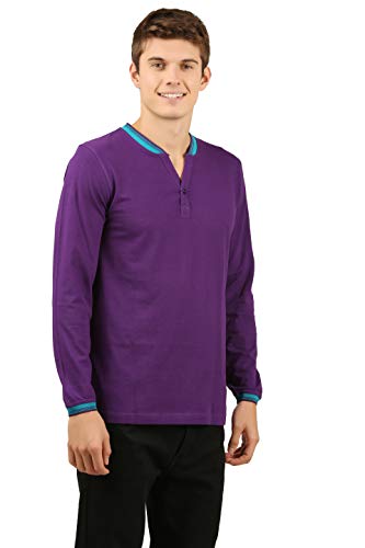 Image of Zebu Men's Full Sleeve Cotton Henley Neck Tshirt with bio wash (Pack of 1).
