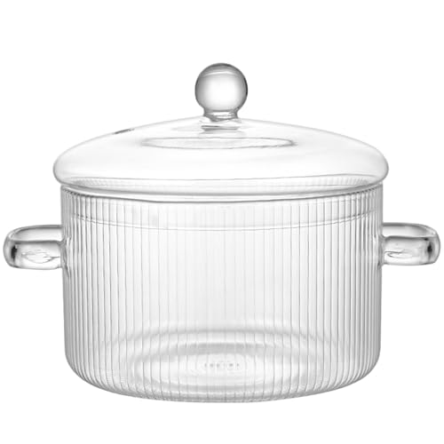 Olla de fuego lento de vidrio para la estufa de 1600 ml cacerola de vidrio transparente resistente al calor para sopa Pasta leche y comida para bebés