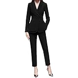 Women Business Suit Sets for Work 2 Pieces Office Outfits Single Vent with Belt Professional Pants Black