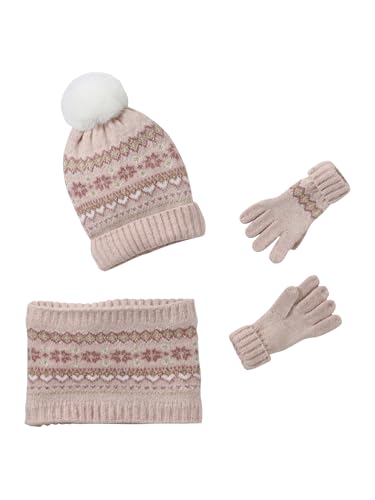 Ensemble jacquard fille Vertbaudet en maille doublée avec bonnet doux et snood