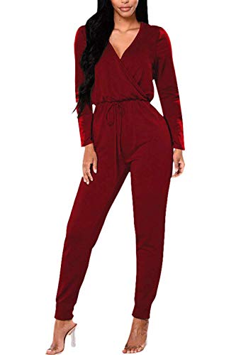 Tkria Women's Loose Fit Off Shoulder Elastic Waist Beam Foot Jumpsuit Rompers with Pockets