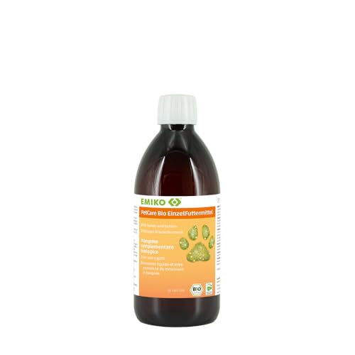 EMIKO® PetCare Bio Einzelfuttermittel 0,5 l Flüssige Futterbeimischung für Hunde und Katzen Auf Basis von hochwertigen Kräutern in Bio-Qualität