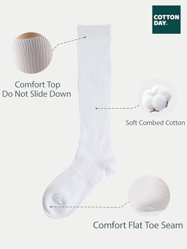 Image of COTTON DAY Kids Girls Unisex Knee High School Dress Socks Seamless Toe 3 Pack Black White Gray Navy Blue