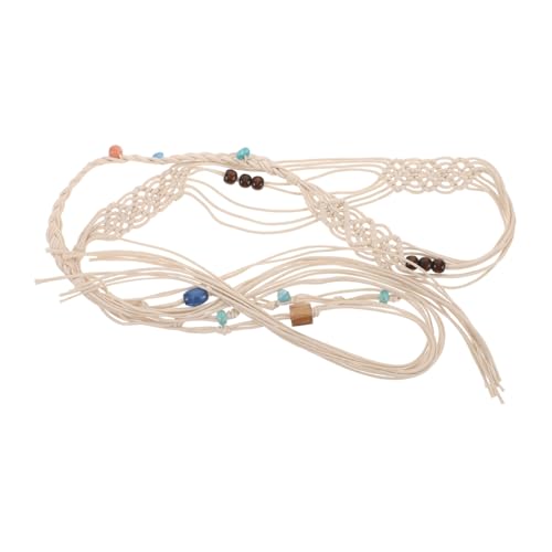 Healifty Boho Women Waist Belt Handwoven Cotton Rope with Beaded Tassel Fringe Soft Comfortable Summer Waist Tie for Dress Casual and Formal Wear