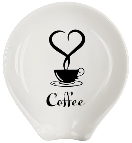 Coffee Spoon Rest, Coffee Bar Accessories & Spoon Holder,Funny Coffee Quotes Ceramic Spoon Holder for Coffee Lovers Gifts for Friend Wife Husband Sister (White-6)