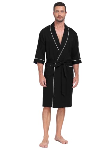 Image of COLORFULLEAF 100% Cotton Men's Bathrobes Summer Kimono Short Sleeve Lightweight Soft Breathable Spa Robe for Men