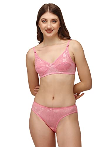 Image of Women Cotton Bra Panty Set for Women Lingerie Set Bra Panty Set for Women with Sexy Bra Panty Set for Women Innerwear Pack of 1 Sets Color:-Pink