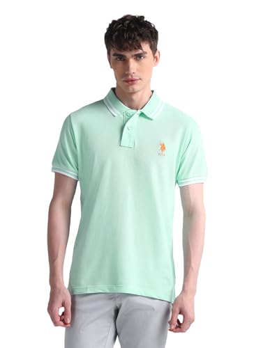 Image of U.S. Polo ASSN. Solid Slim Fit Polo T Shirts for Men - 100% Cotton, Half Sleeves Mens Tshirt
