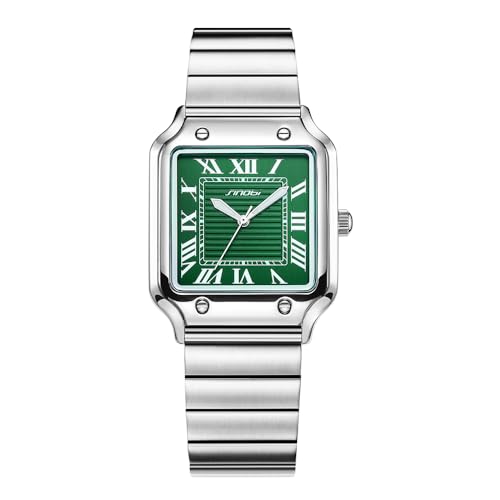 Classic square watch, roman numerals casual watches for men, silver-green, Bracelet Type