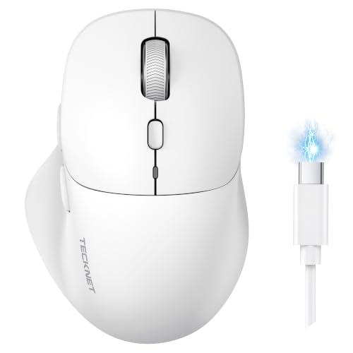 Image of TECKNET Wireless Mouse Bluetooth 5.0 /3.0 & 2.4G Rechargeable, Silent Clicks, Adjustable 4800 DPI, 6 Buttons, Ergonomic Design, Bluetooth Mouse for Laptop, Computer, ipad - White