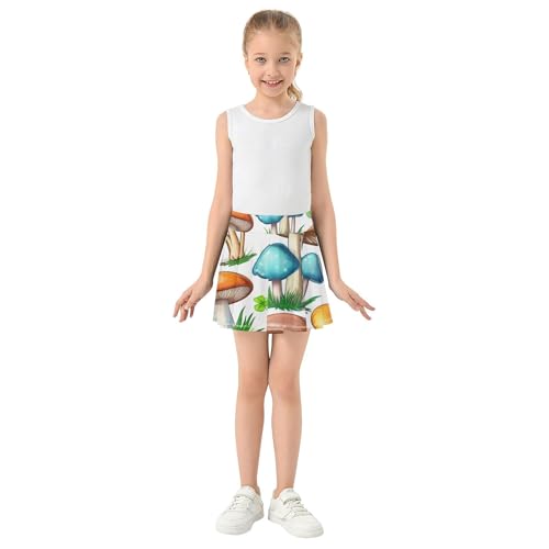 Joisal Children Athletic Shorts for Girls Skorts Skirts with Shorts Teen Skirt Colorful Mushrooms 4t3