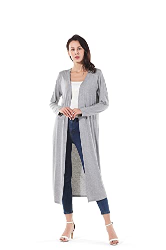 Image of Women's Solid Sweater Essential Duster Long Cascading Open Front Lightweight Blue Cardigan