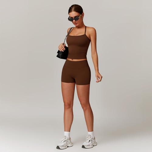 Women 2 Piece Workout Sets (2025 NEW) Yoga Outfit Open Back Tank Top High Waisted Shorts Gym Sets Tracksuits3