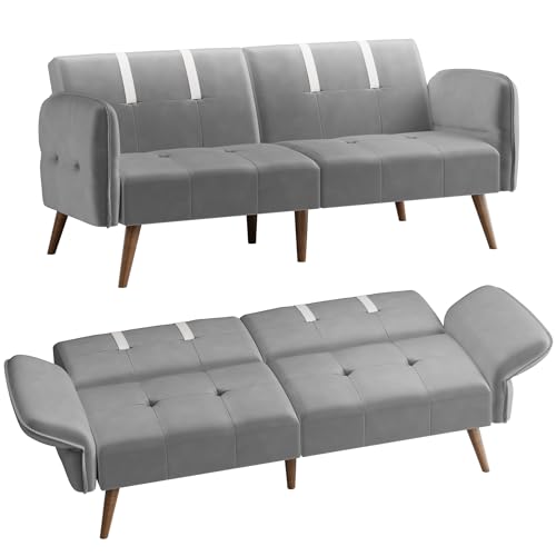 Shintenchi Sleeper Sofa Bed,Velvet Futon Folding Couch Bed with Adjustable Armrest Backrest,Loveseat Sofa Couch for Living Room Apartment Office Small Space