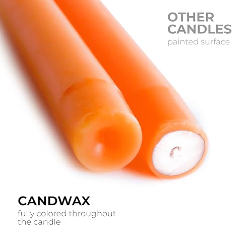 CANDWAX 12 inch Orange Taper Candles - Set of 12, Dripless & Smokeless, Unscented, Perfect for Home Interior