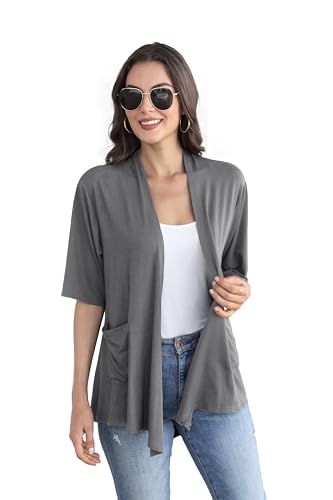 Image of ADANIKI Women 2026 Summer Lightweight Cardigan, Short Sleeve Open Front Casual Trendy Womens Kimono Cover Up with Pocket