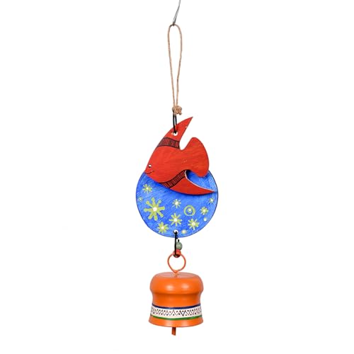 Image of Aakriti Art Creations Wooden Fish Wind Chime Small Multicolor | Handmade Wooden & Metal Windchime | Decorative Wind Chimes for Balcony, Garden, Living Room | Feng Shui Wind Chime Home Decor