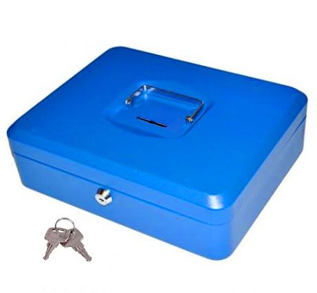 AZK Solutions Metal Money Box with Coin Slot - Money Boxes for Adults/Piggy Banks for Adults, Secure Hard Metal Cash Box with 2 Lock Keys, Perfect for Saving Money or Secure Cash. (Blue, 12 Inches)