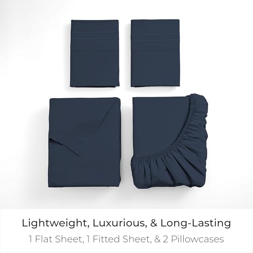 Image of Mellanni Queen Sheets Set - 4 PC Iconic Collection Bedding | Hotel Luxury, Extra Soft, Cooling Bed Sheets - Wrinkle, Fade, Stain Resistant (Queen, Navy Blue)