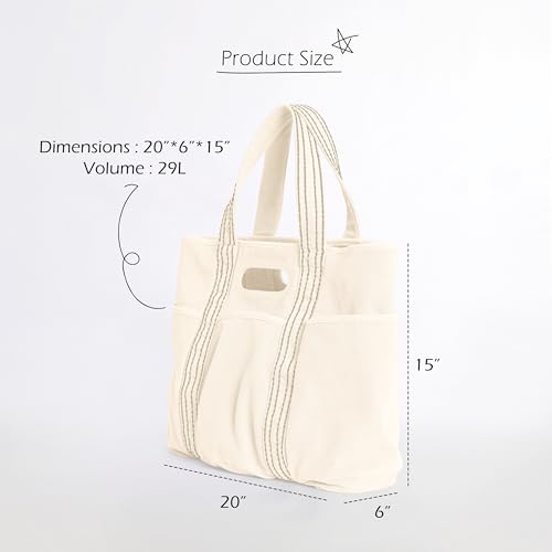 Image of ODODOS 29L Oversized Canvas Tote Bag Large Capacity Open Top Shoulder Bags for Gym Workout Shopping Beach Travel
