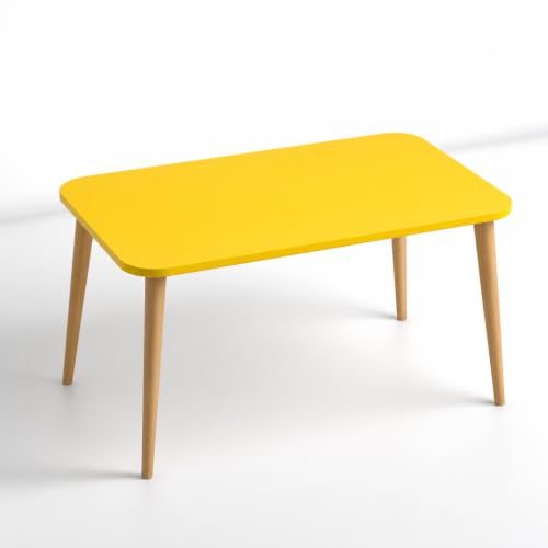 Image of Wooden Foldable Coffee Table - Rectangular Center Tea Table for Living Room & Bedroom, Easy Assembly with Solid Wooden Legs (Yellow)