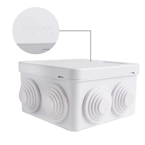 Ip65 Waterproof Abs Plastic Junction Box Electrical Junction Box With Reserved Holes Indoor And Outdoor Universal Project Box With 2 Cable Gland, White,85 * 85 * 50Cm（3.15 * 3.15 * 1.9Inches） #TOP2