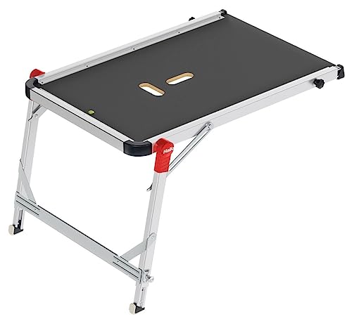 Hailo Treppenpodest TP1 für festen Stand im Treppenhaus | Extrem belastbares Leiter-Podest bis 150 kg | Verstellbares Arbeitspodest mit Tragegriffen | Standfest & rutschfest | Silber