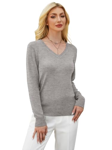 Image of GKBK Women's Sweaters 2026 Fall Fashion Lightweight Classic V Neck Business Casual Outfits Long Sleeve Knit Pullover Tops