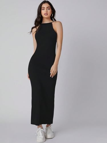 Image of Aahwan Pink Solid Halter Neck Solid Bodycon Midi Dress for Women's & Girl's