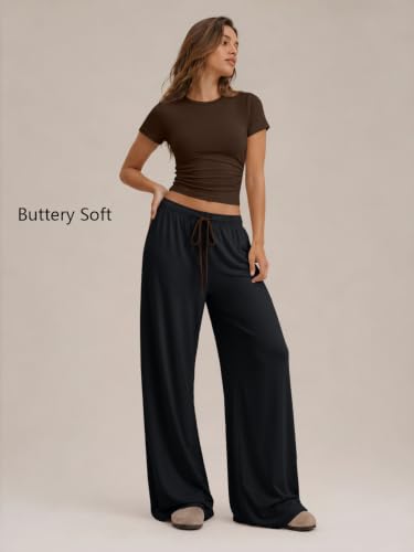 Image of Trendy Queen 2 Piece Matching Summer Lounge Set Womens Side Ruching Top Wide Leg Pants Sets with Pockets