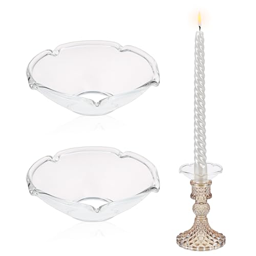 BSTKEY 2 Packs Glass Candlestick Bobeches Candle Drop Protectors, Clear Flower Candle Drip Catcher Candlestick Glass Bobeches Candle Rings for Party Wedding Candlestick Holder