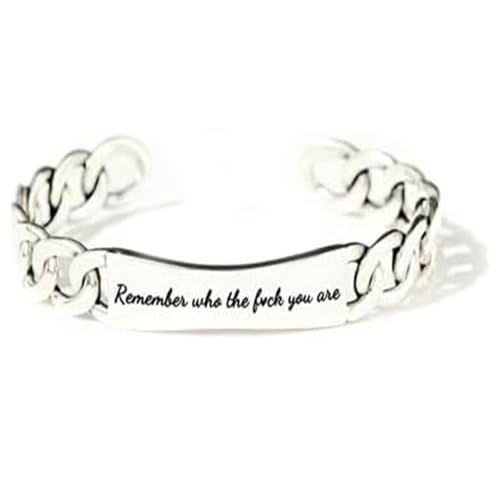 Remember Who The Fuck You Are Braided Bangle,Adjustable Engraved Fuck Handmade Bracelet, Stainless Steel Inspirational Bracelet,Jewelry Gift for Women Men