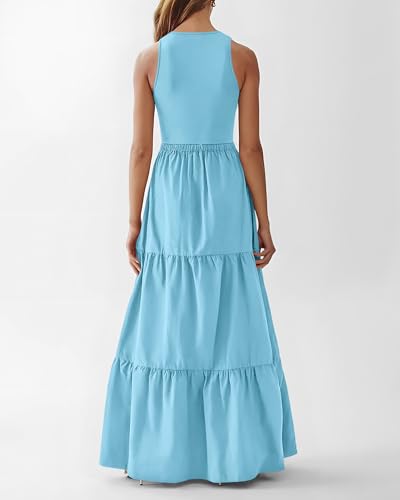 BTFBM Summer Dresses for Women 2026 Elegant Classy Sleeveless Solid Maxi Wedding Guest Dress Prom Fashion Clothing(Solid Light Blue,X-Large) — view 3