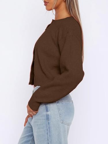 Image of Balimtoy Women's Cropped Cardigan Sweaters Long Sleeve Button Down Sweaters Knit Cardigan Cute Y2k Open Front Crop Top