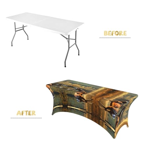 Nappe rectangulaire extensible motif cerf pour table sans pli 1.8m - 5