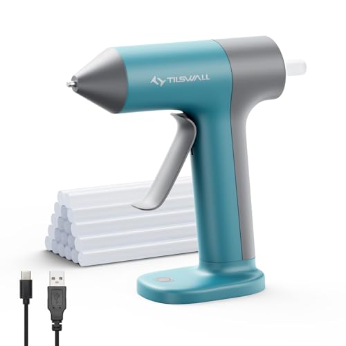 Image of Tilswall Cordless Hot Glue Gun W106 with 30s Fast Preheating Blue | Glue Gun Cordless & Rechargeable with Smart Power-Off, 2Ah Built-in Battery, 20pcs Glue Sticks, Ideal for DIY Craft, Repaire