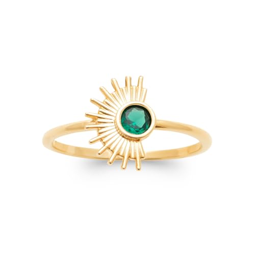 Bague soleil plaqué or et oxyde de zirconium vert, le cadeau idéal pour femme chic