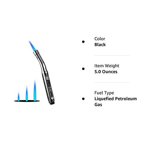 Yeuligo Torch Lighters, 7.6In Long Butane Lighter With Visible Window, Adjustable And Refillable Lighter For Kitchen Fireplace Camping Candle Grill Bbq Fireworks.gas Not Included(Black) #TOP6