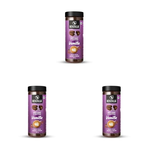 Image of Bevzilla 200 Gram Vanilla Flavoured Instant Coffee Powder Jar | Make 100 Cups | Arabica Coffee | Best for Espresso, Latte & Cappucino | Hot & Cold Brew (Pack of 3)