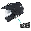 1Storm Dual Sport Motorcycle Motocross Off Road Full Face Helmet Dual Visor Matt Black + Motorcycle Bluetooth Headset