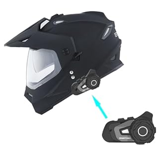 1Storm Dual Sport Motorcycle Motocross Off Road Full Face Helmet Dual Visor Matt Black + Motorcycle Bluetooth Headset
