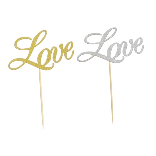 VILLFUL 40pcs Wedding Cupcake Decor Wedding Decorations Wedding Ornament Love Cake Toppers Glitter Cake Picks Cupcakes Love Cake Pick Wedding Cupcake Toppers Dessert Decorate Paper Cup
