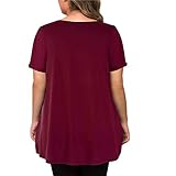 Blusa suelta para mujer, de verano, con estampado, de manga corta, con cuello en V, elegante, para la oficina, con cuello en V, estilo bohemio, con cuello redondo, con estampado, para mujer Tira de botones de manga larga. Plissiert Floral Henley - Camiseta de manga corta, diseño floral