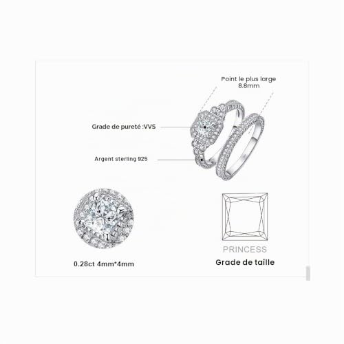 JewelryPalace Bague Femme de Fiançailles Coupe Carré Princesse Zircon Cubique Anniversaire Promesse Mariage Ensembles Channel Anneau Alliance Nuptial en Argent Sterling 925 Magnifique – vue 2