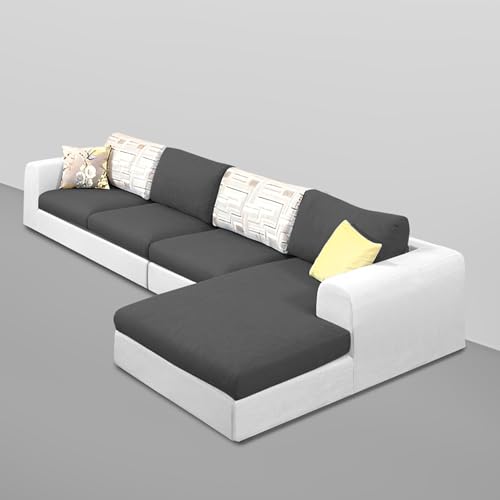 Image of Koza RHS 8 Seater L Shape Sofa Set with Center Table for Living Room (Black Grey Fabric) Premium Fabric Sofa